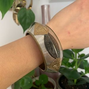 Retro boho tricoloured brass bangle vintage bangle